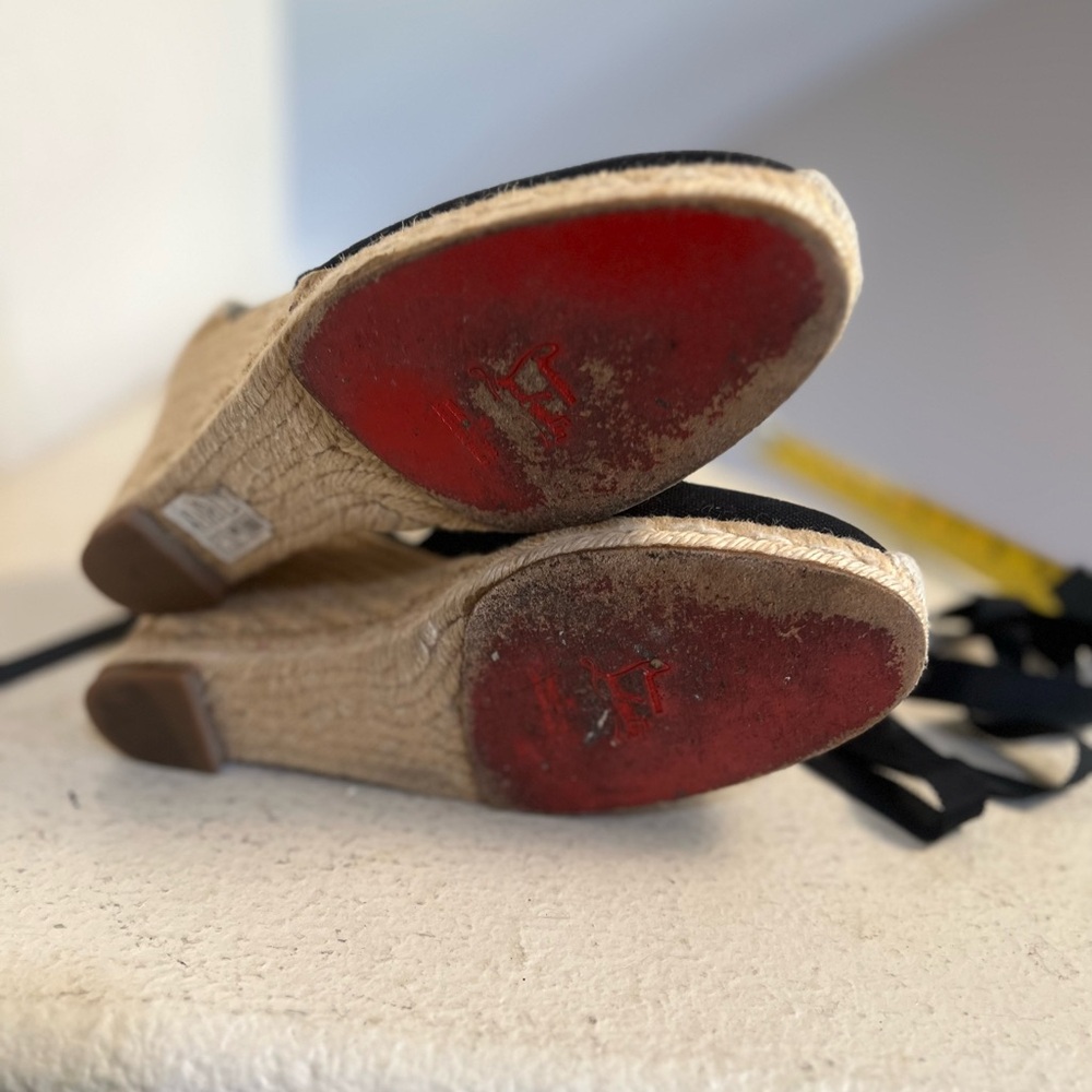 Christian Louboutin Espadrille Wedge Heels Black sandals Size 39/8 - Picture 11 of 14
